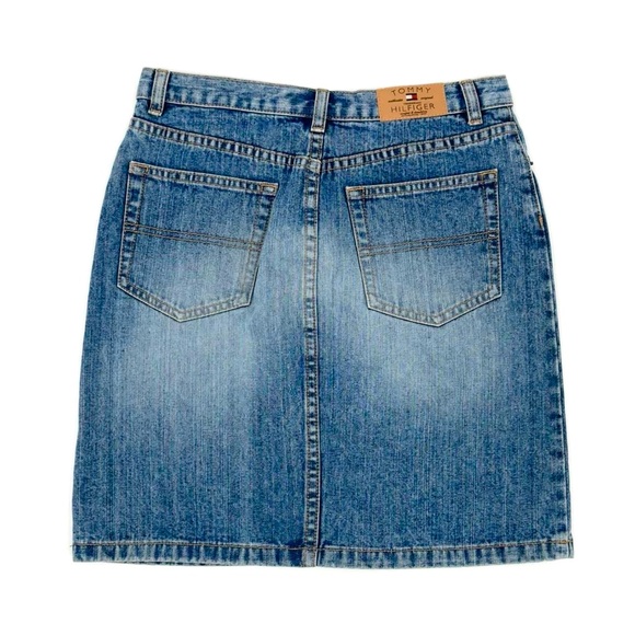 Vintage Y2K Tommy Hilfiger Front Slit Medium Wash Denim Mini Skirt - Picture 2 of 10